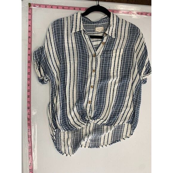 Sandy & Sid Womens Striped Button-Down Short Sleeve Top Size S - Picture 5 of 5